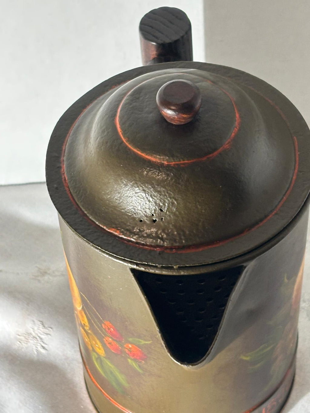 American Painted Tole Coffee Pot, Dated 1892