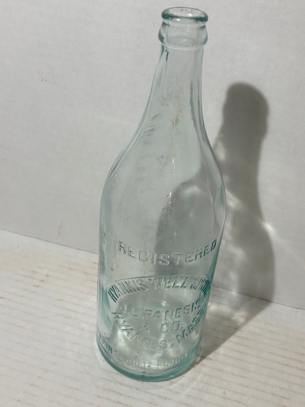 Rare Embossed Hyannis Well Spring Water Bottle
J. L. Panesis & Co., Hyannis, Massachusetts