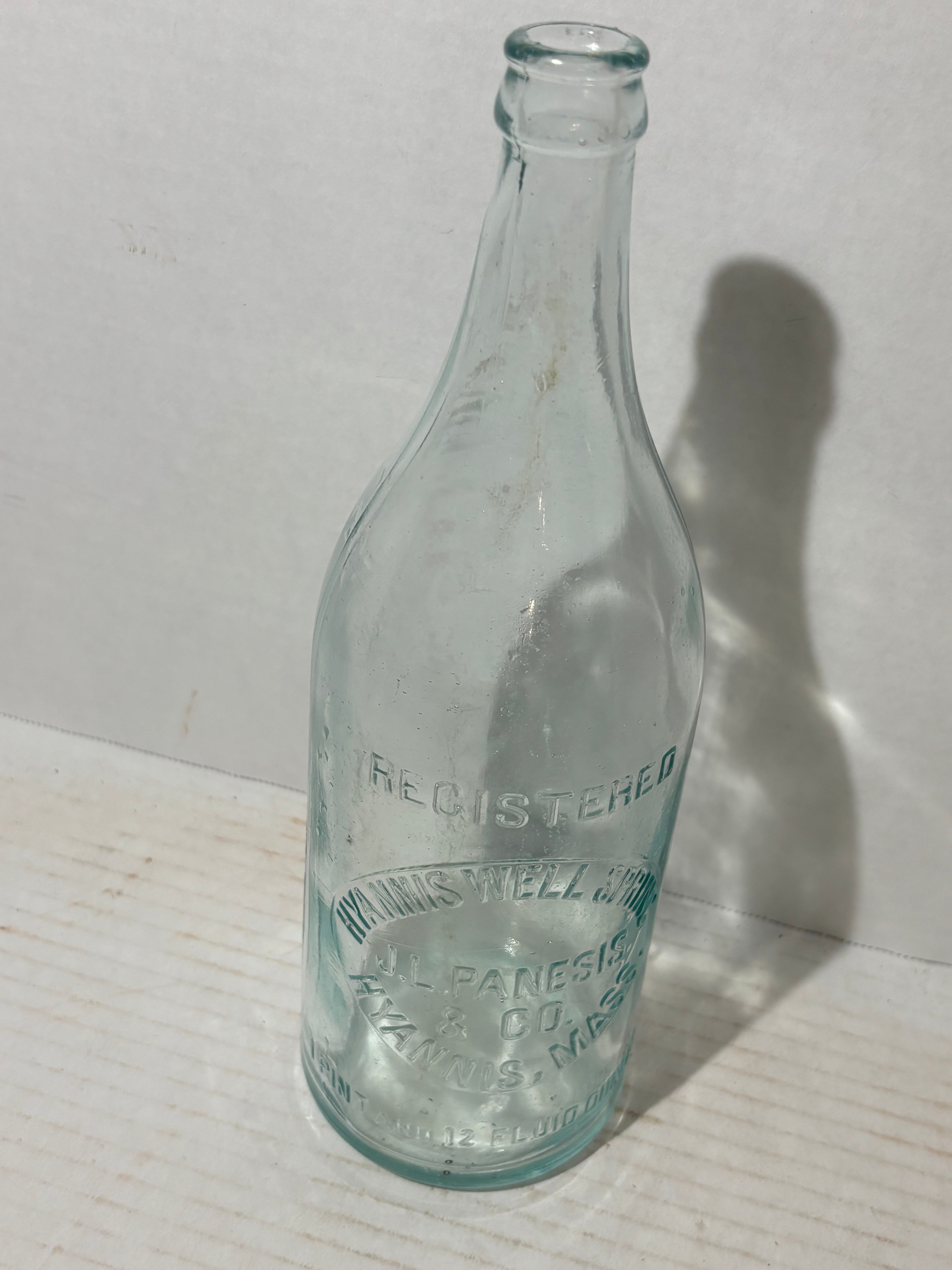 Rare Embossed Hyannis Well Spring Water Bottle
J. L. Panesis & Co., Hyannis, Massachusetts