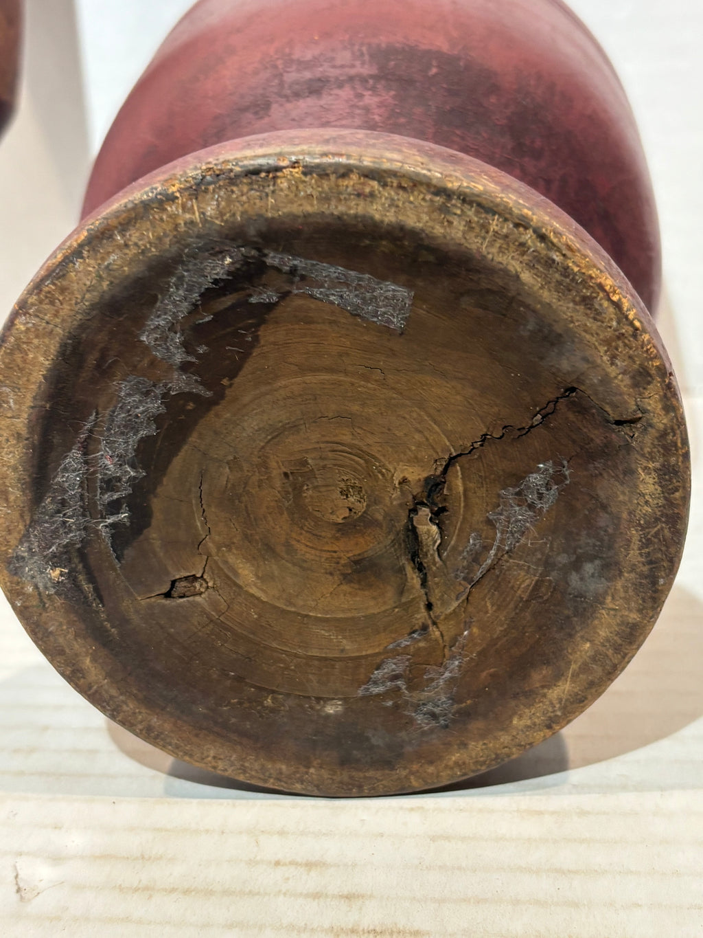 Early New England Red-Painted Mortar & Pestle Circa 1800–1830