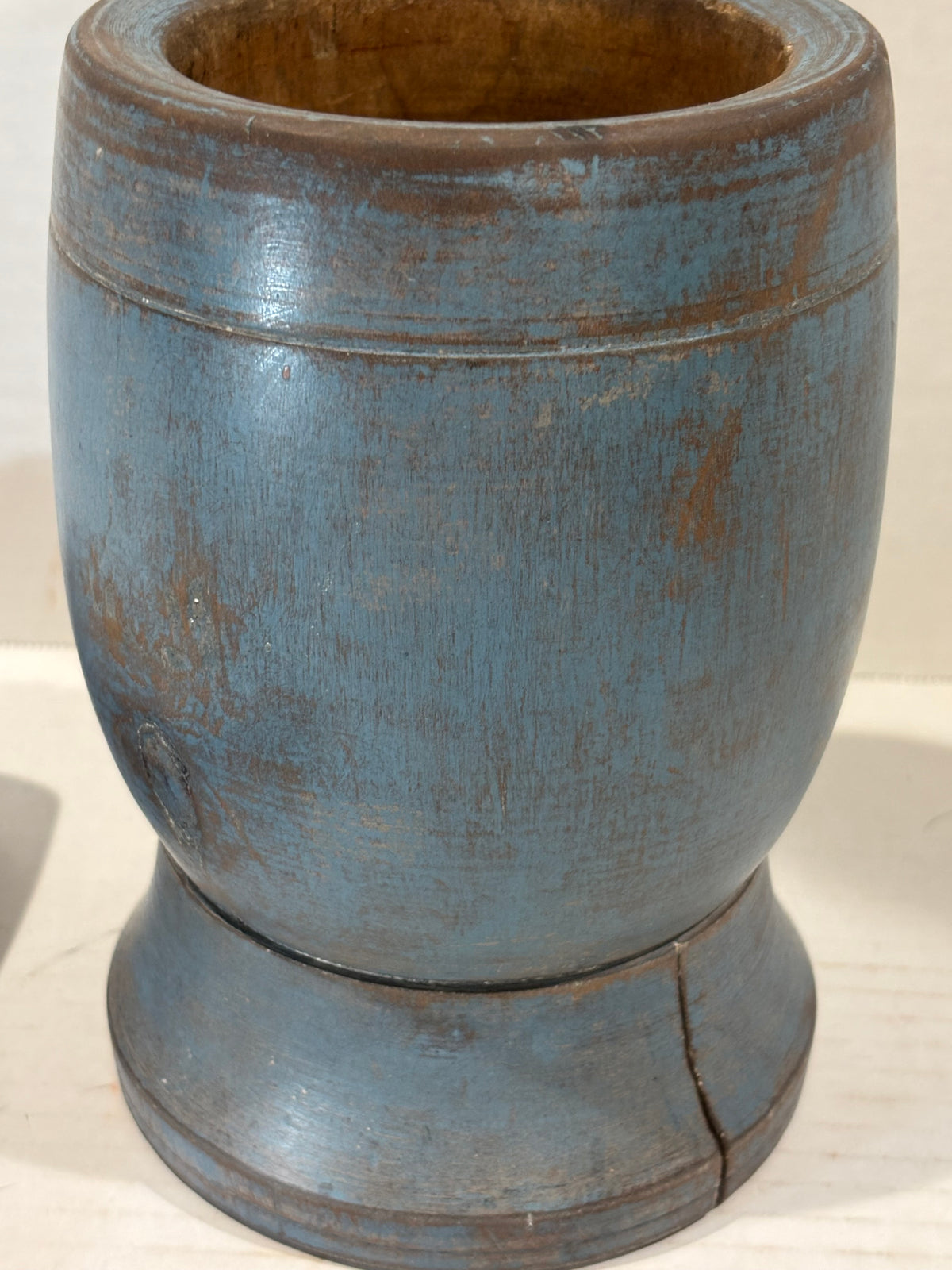 Exceptional Early American Blue-Painted Mortar and Pestle, Probably New England, c. 1820–1850.