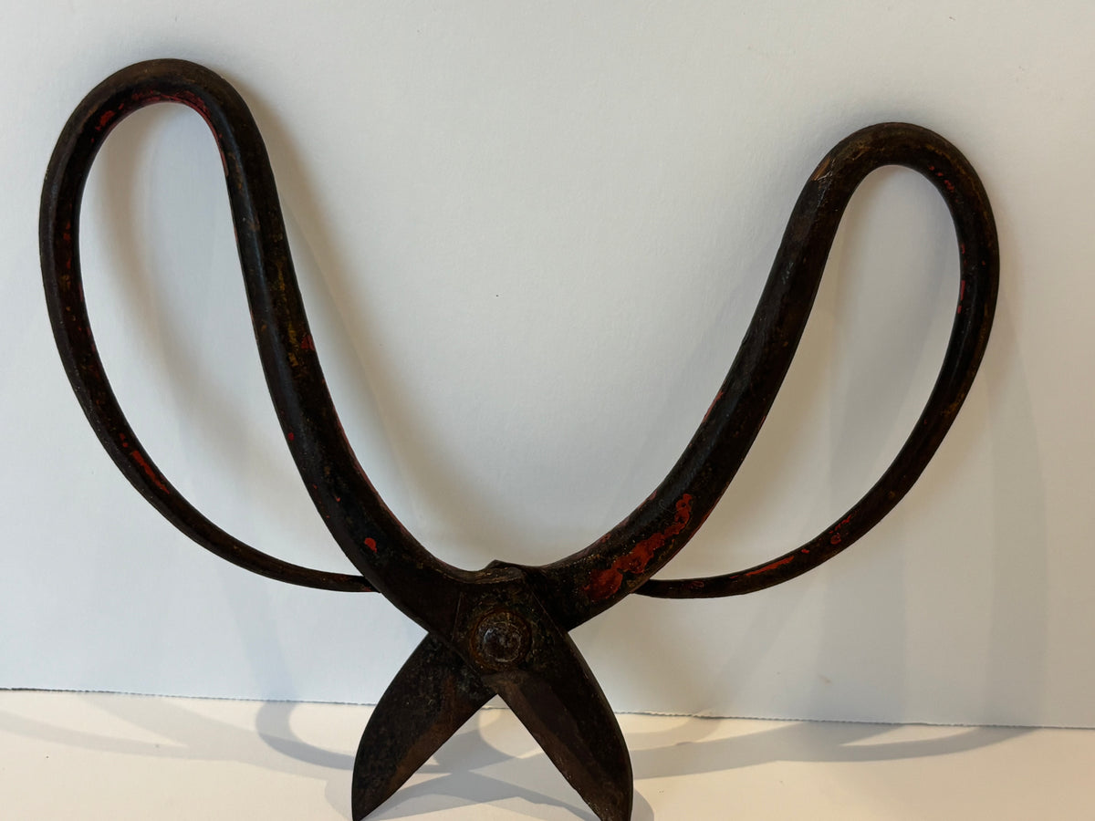 Exceptional Early Wrought-Iron Scissors with Exaggerated Open-Loop Handles and Old Red Paint