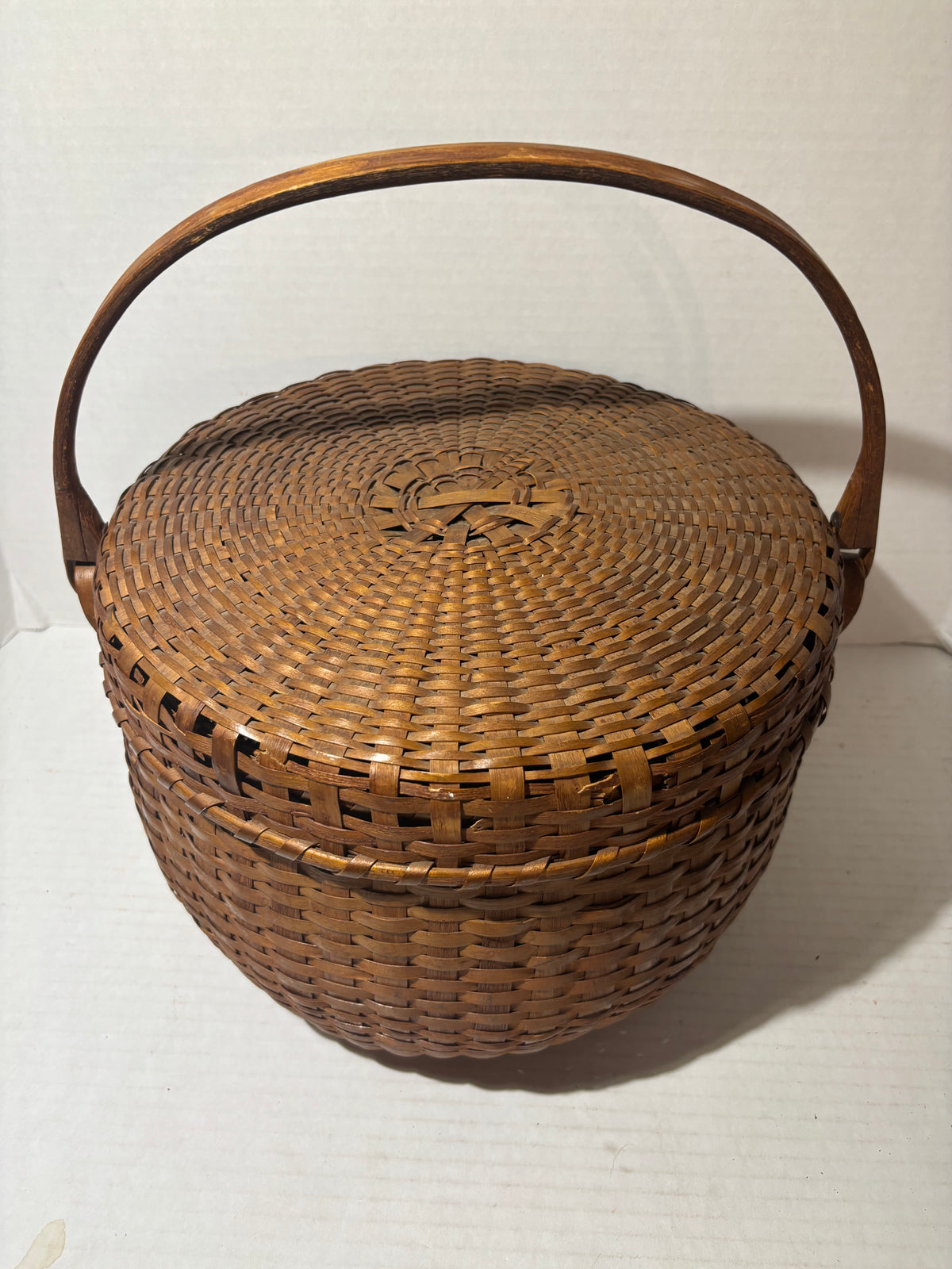 Exceptional American Covered Ash Splint Swing-Handle Basket New England or New York, Circa 1880–1910