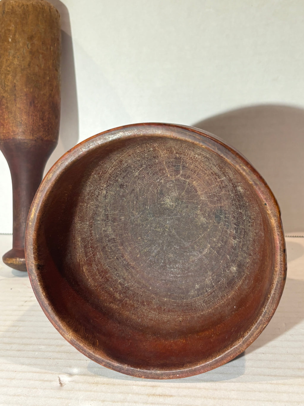 Early New England Red-Painted Mortar & Pestle Circa 1800–1830