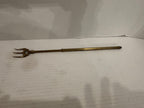 UNUSUAL EARLY BRASS TELESCOPING THREE-PRONG HEARTH FORK