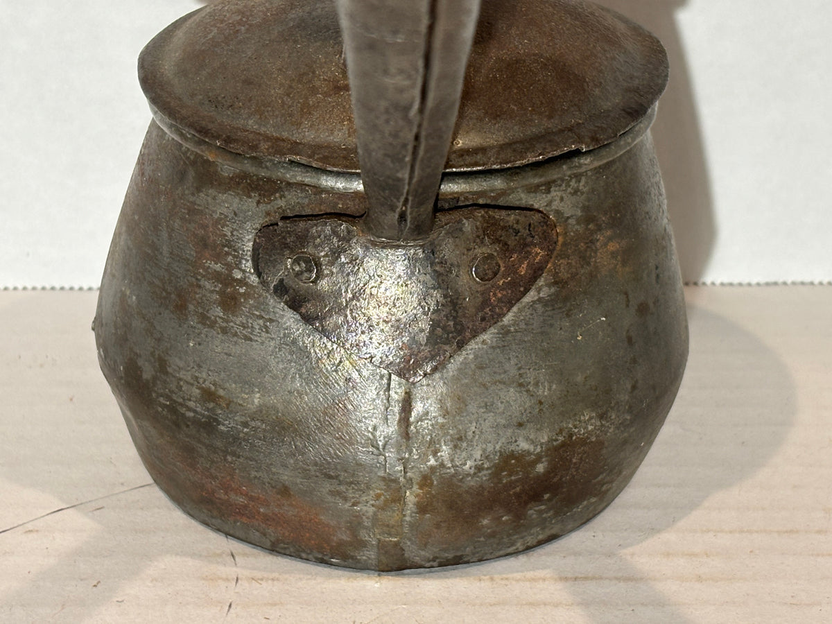 American Tinned Iron Covered Pipkin or Sauce Pot with Forged Handle American, circa 1840–1870.
