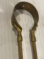 TWO RELATED GEORGIAN BRASS & IRON EMBER OR PIPE TONGS WITH HAND-FORM TERMINALS