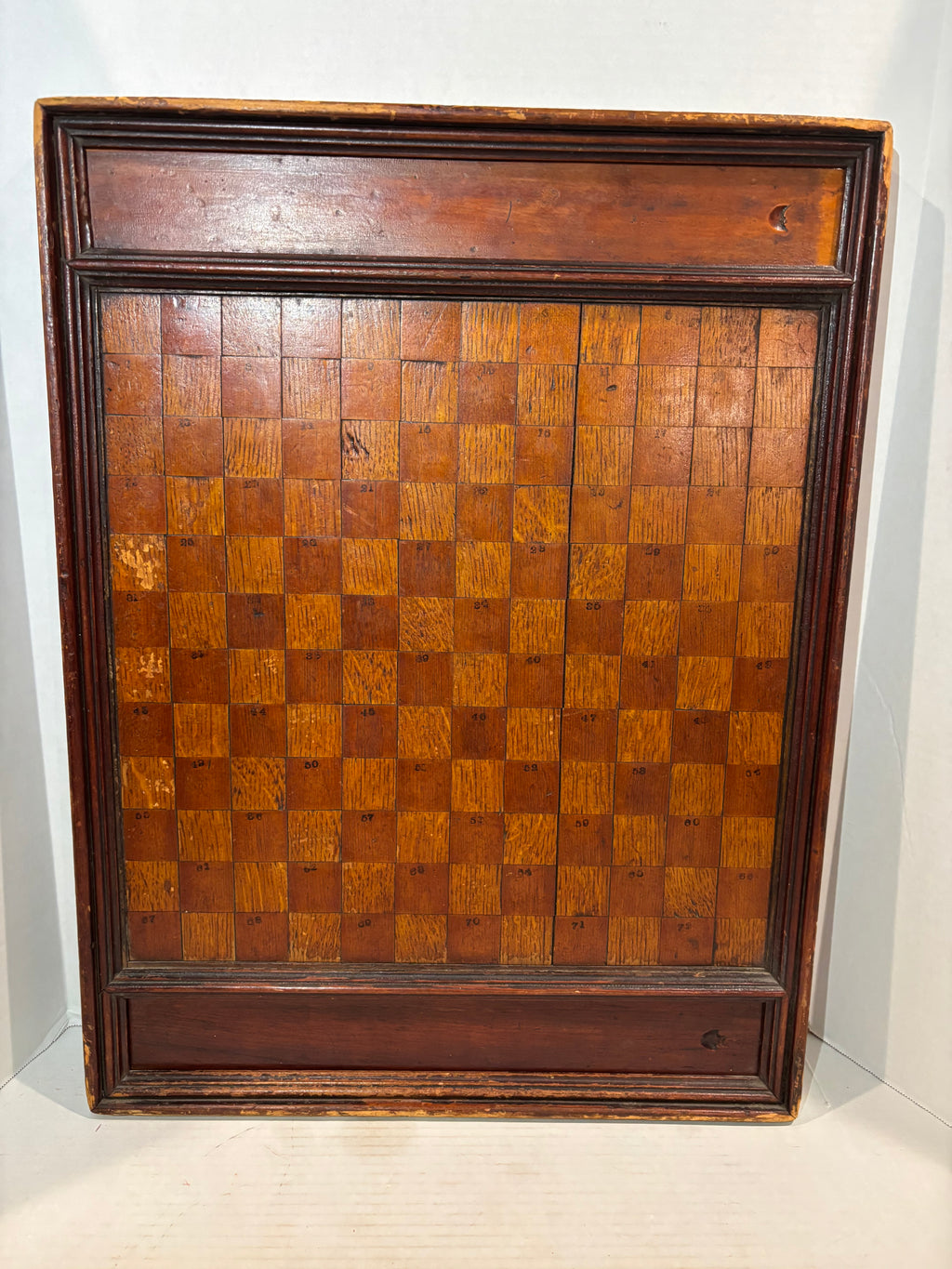 Exceptional 19th-Century Canadian Folk Art Parquetry Checkerboard with Original Playing Pieces