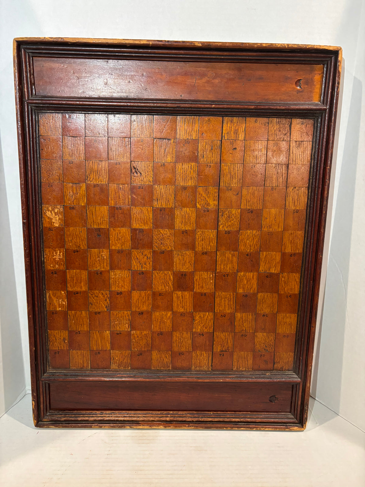 Exceptional 19th-Century Canadian Folk Art Parquetry Checkerboard with Original Playing Pieces