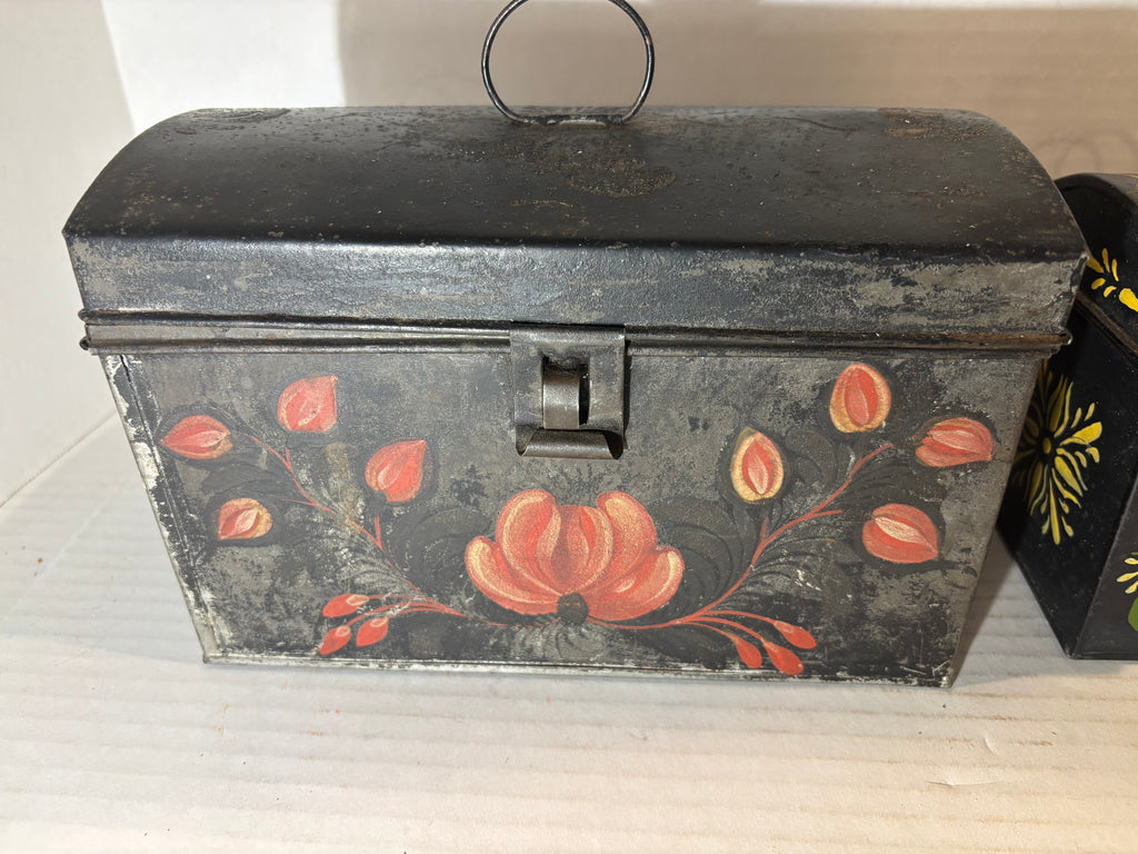 Pair of Painted Toleware Storage Boxes Late 19th to Early 20th Century