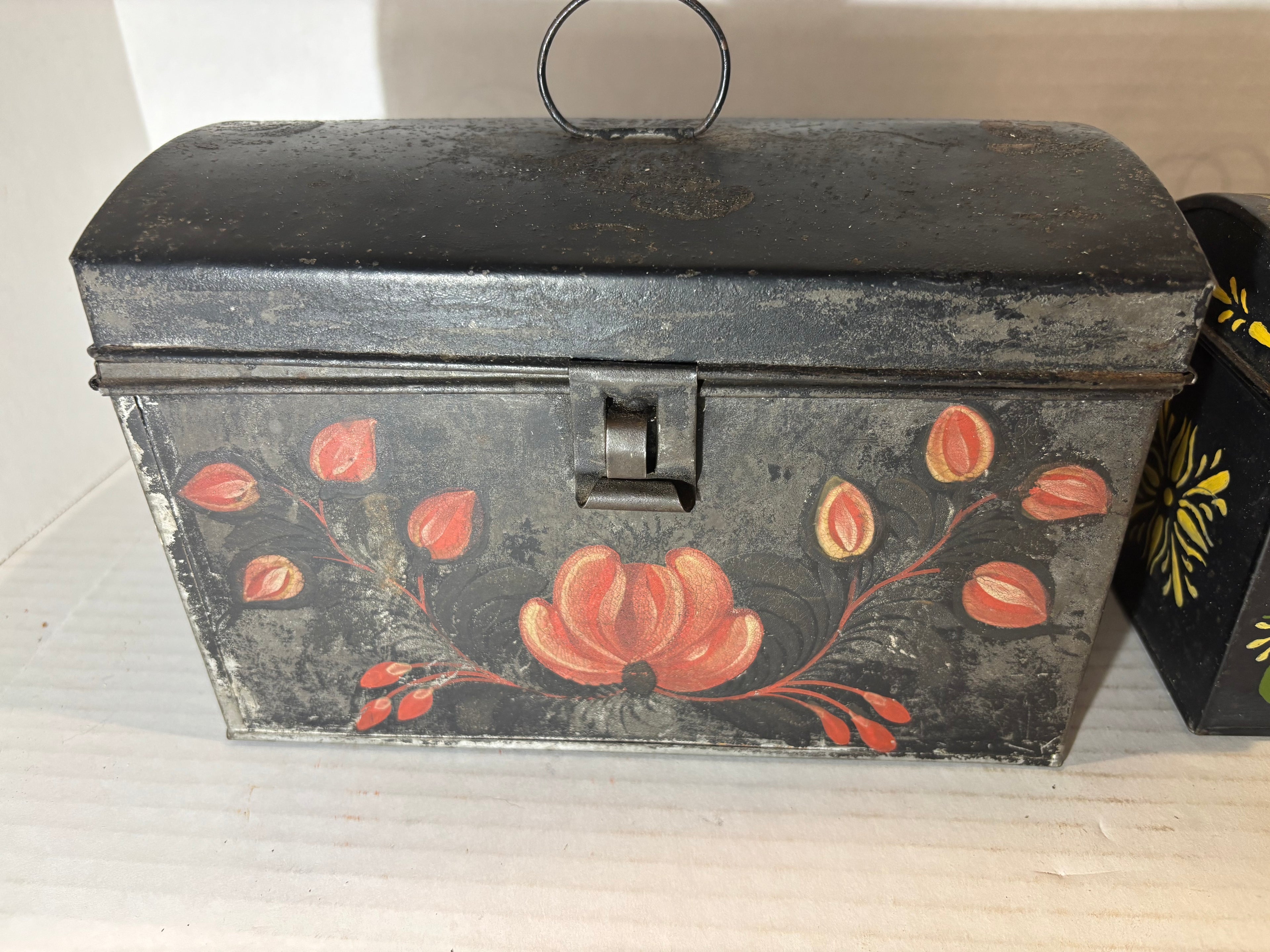 Pair of Painted Toleware Storage Boxes Late 19th to Early 20th Century