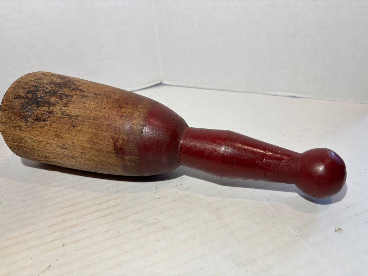 Exceptional Early New England Red-Painted Treenware Mortar and Pestle