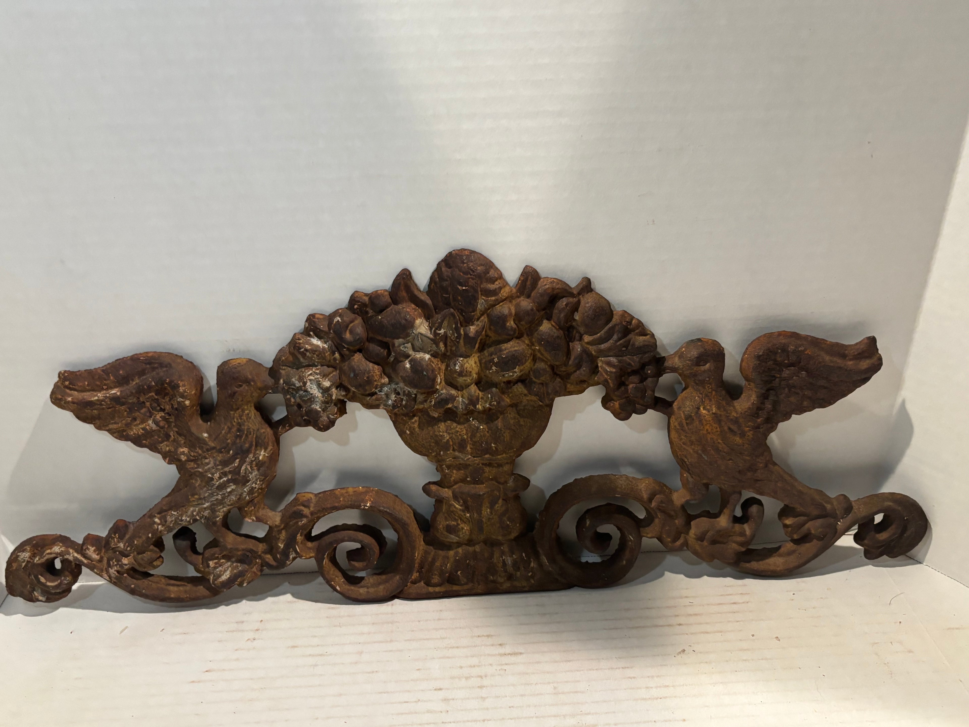 Victorian Cast-Iron Architectural Gate Crest with Birds and Fruit Basket
American, circa 1870–1895