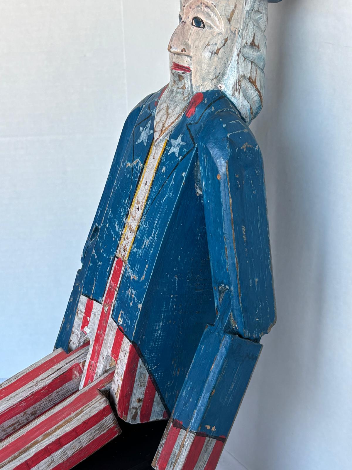 Monumental American Folk Art Carved and Painted Uncle Sam Figure