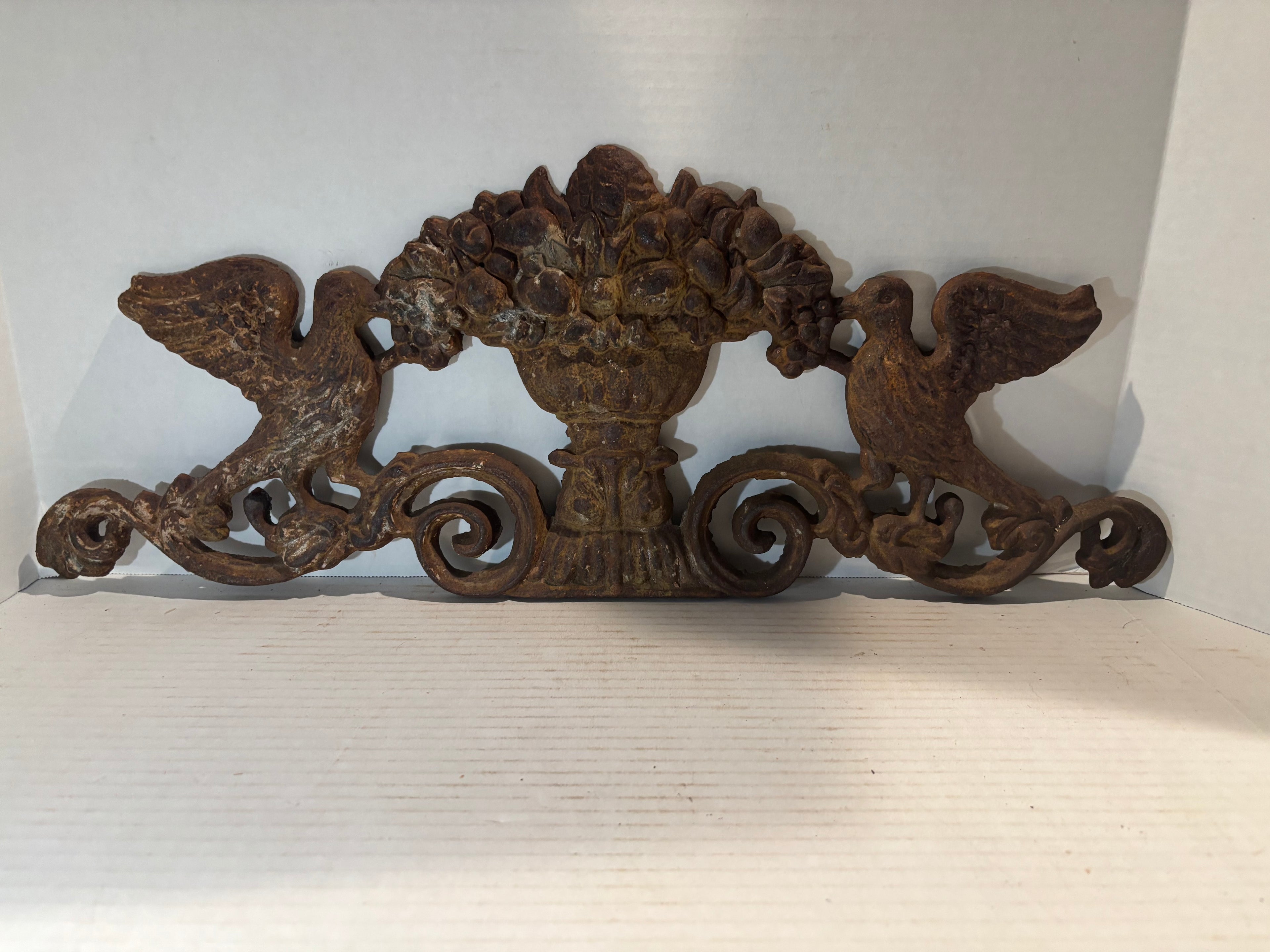Victorian Cast-Iron Architectural Gate Crest with Birds and Fruit Basket
American, circa 1870–1895