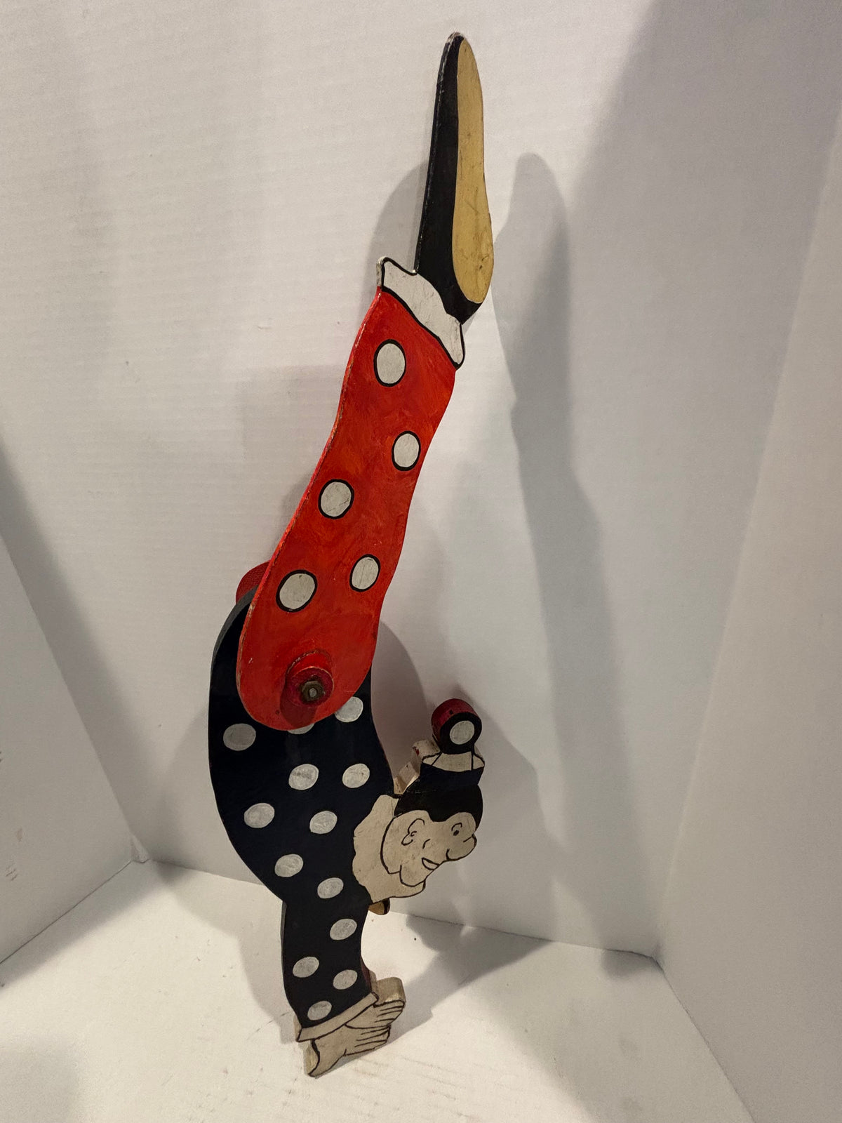 WONDERFULLY GRAPHIC AMERICAN FOLK ART ACROBATIC CLOWN WHIRLIGIG
