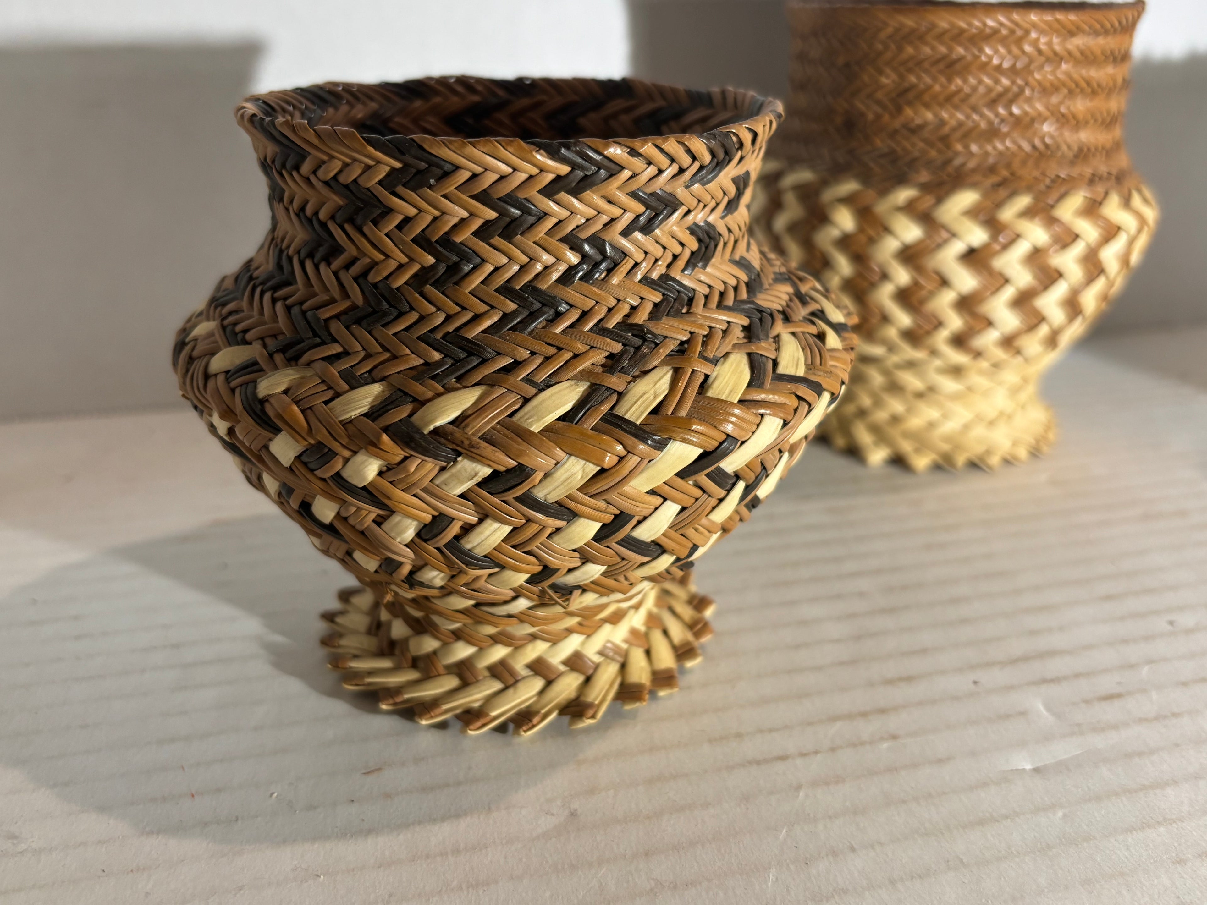 Three Indigenous Central American Miniature Basket Vessels
Probably Panama or Costa Rica, Mid-20th Century (circa 1955–1975)