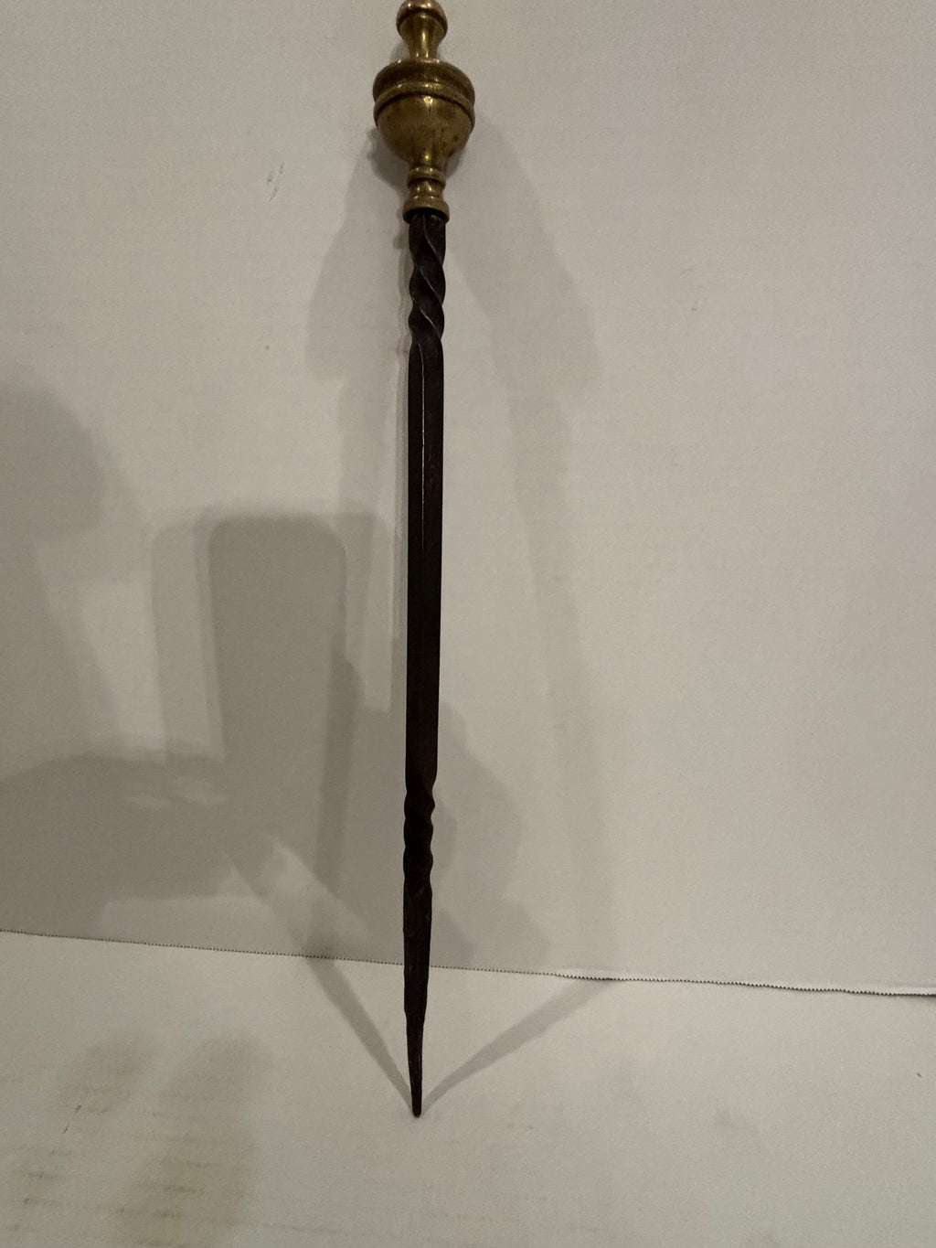 FINE EARLY WROUGHT-IRON & BRASS HEARTH POKER