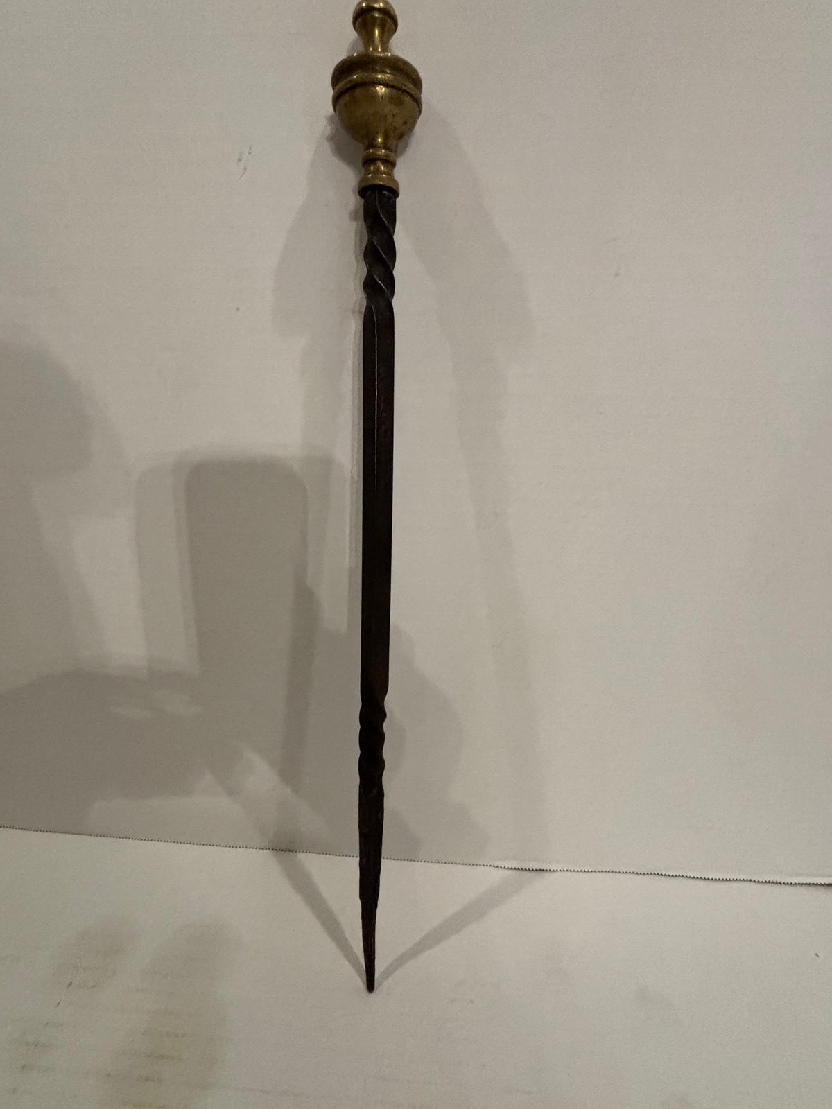 FINE EARLY WROUGHT-IRON & BRASS HEARTH POKER