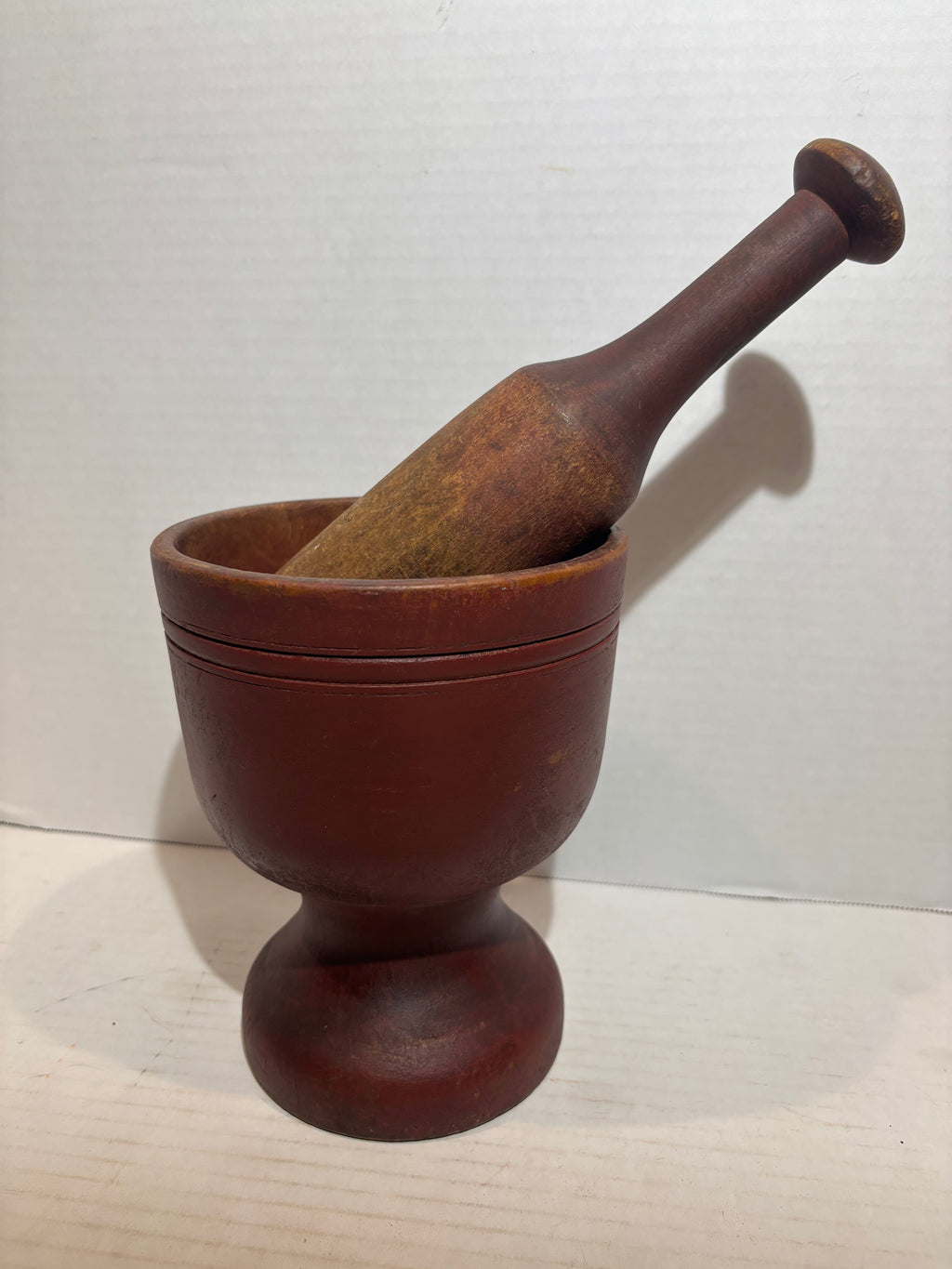 Early New England Red-Painted Mortar & Pestle Circa 1800–1830