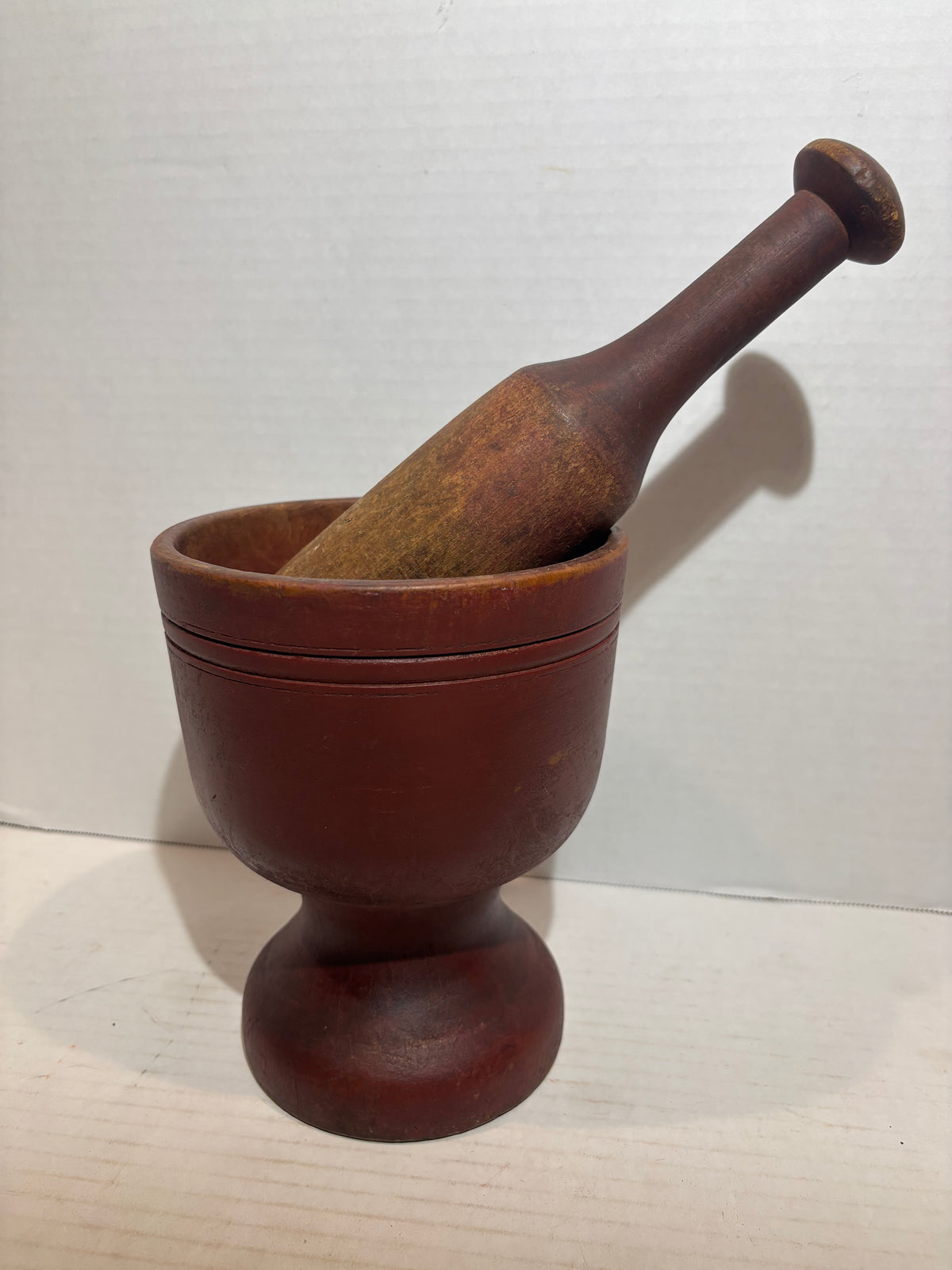 Early New England Red-Painted Mortar & Pestle Circa 1800–1830