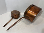 Exceptional Pair of Early French Dovetailed Copper Saucepans with Heart-Shaped Handle Mounts