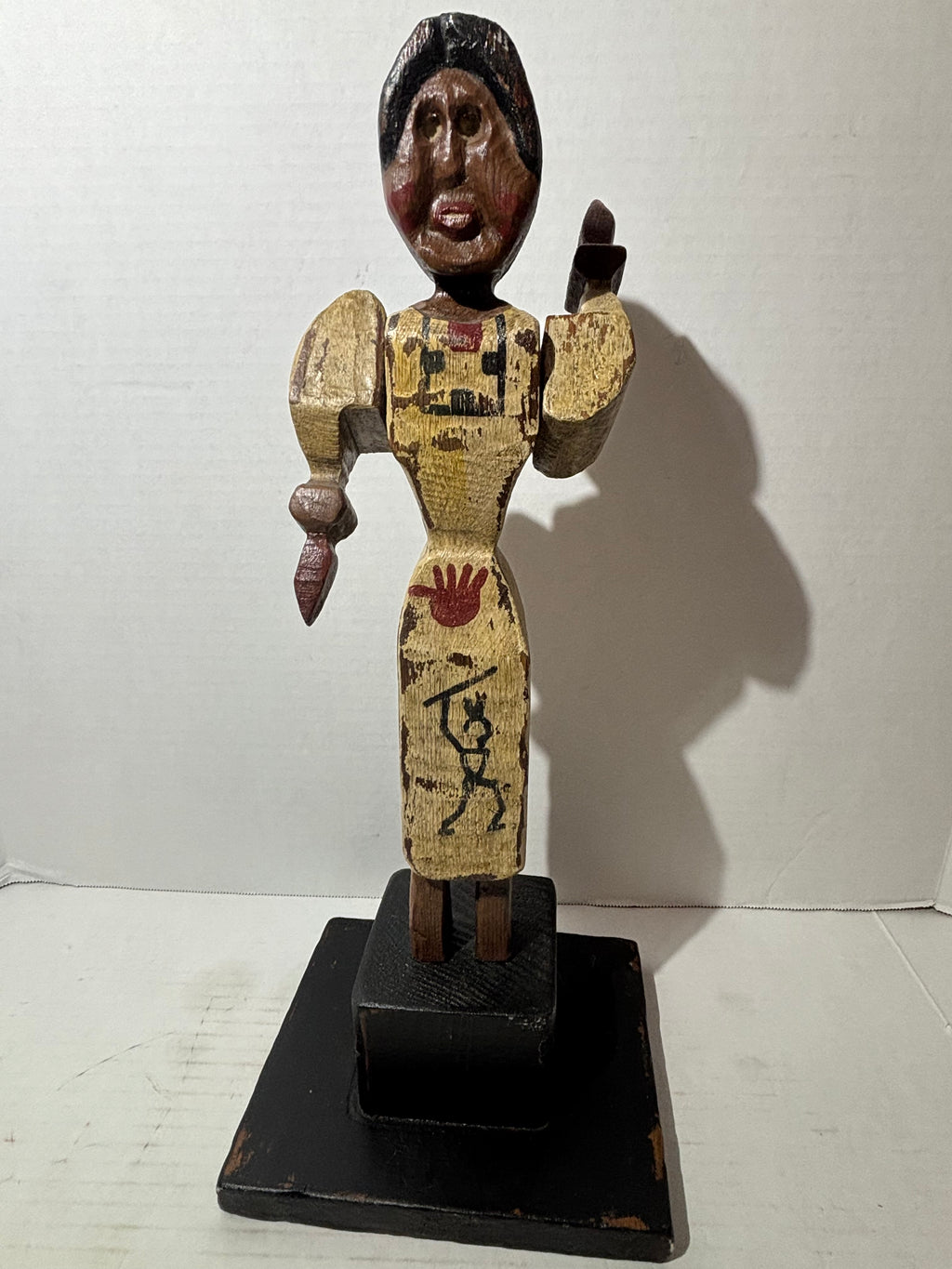 WONDERFULLY FOLKY AMERICAN CARVED & PAINTED NATIVE AMERICAN WOMAN WHIRLIGIG