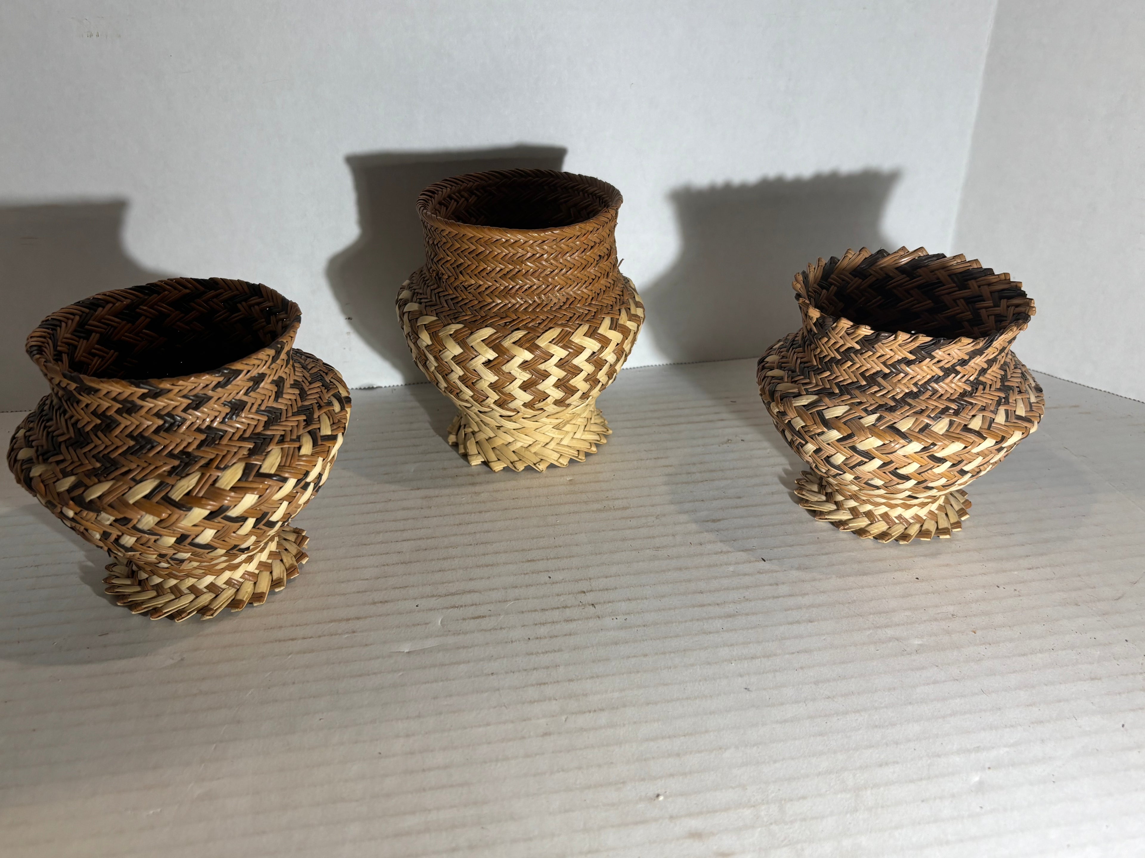 Three Indigenous Central American Miniature Basket Vessels
Probably Panama or Costa Rica, Mid-20th Century (circa 1955–1975)