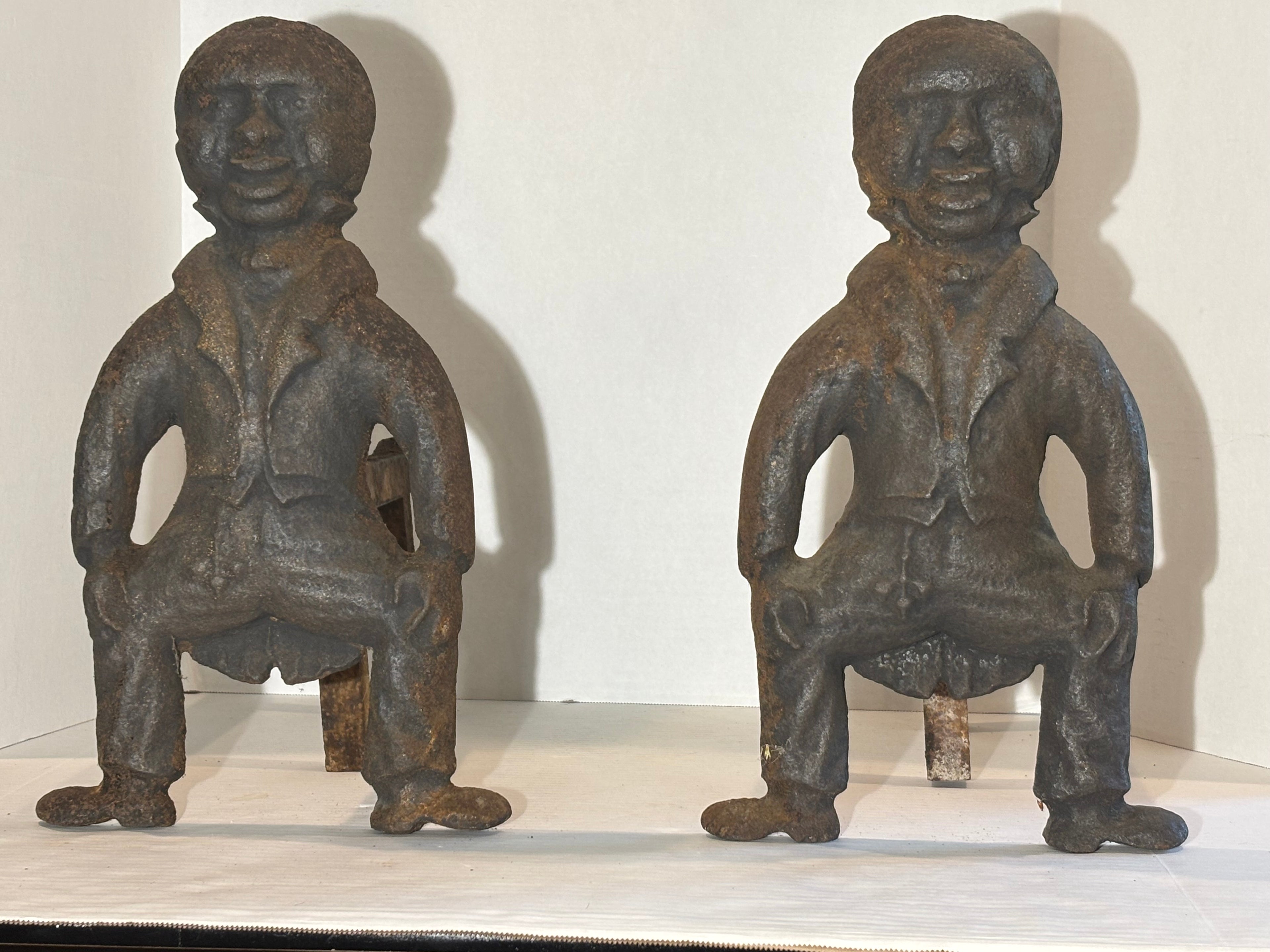 Pair of Monumental American Figural Cast Iron Andirons American, circa 1880–1910