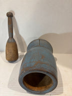 Exceptional Early American Blue-Painted Mortar and Pestle, Probably New England, c. 1820–1850.