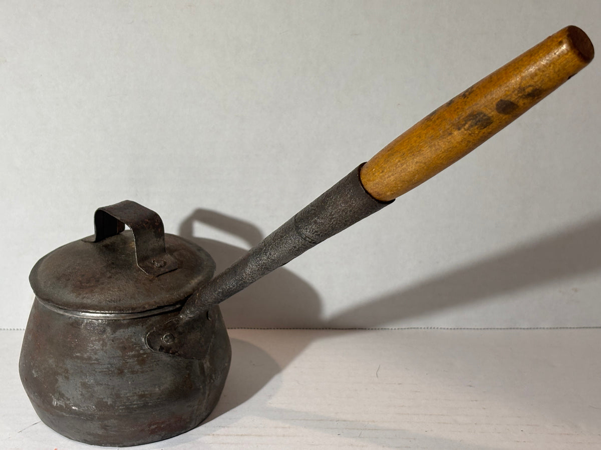 American Tinned Iron Covered Pipkin or Sauce Pot with Forged Handle American, circa 1840–1870.