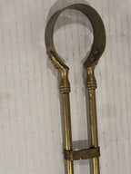 TWO RELATED GEORGIAN BRASS & IRON EMBER OR PIPE TONGS WITH HAND-FORM TERMINALS