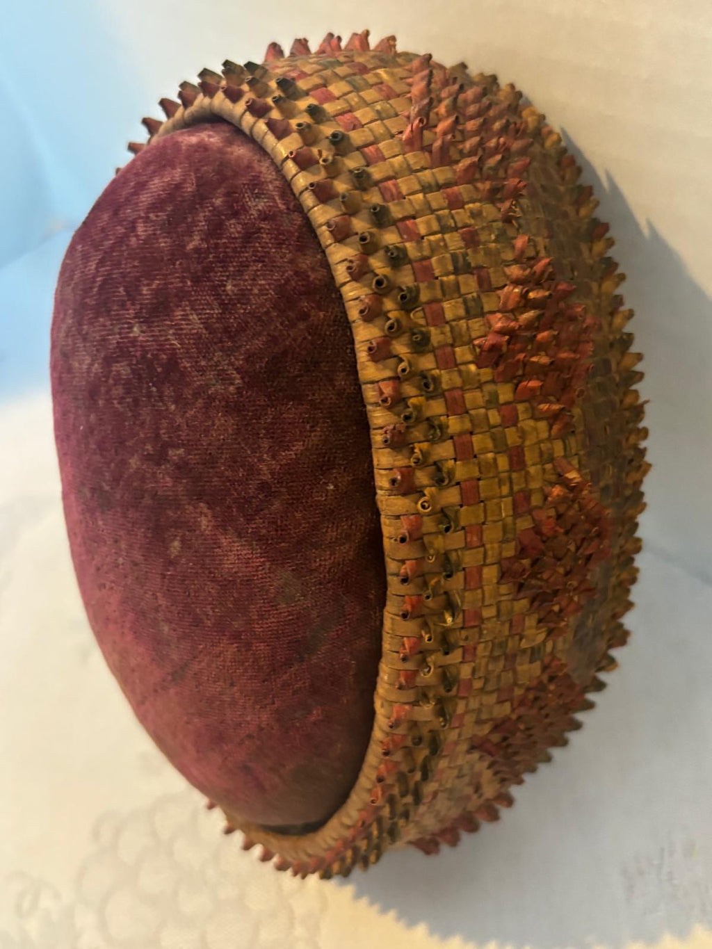 Exceptional Mi’kmaq Curlicue Basketry Pin Cushion