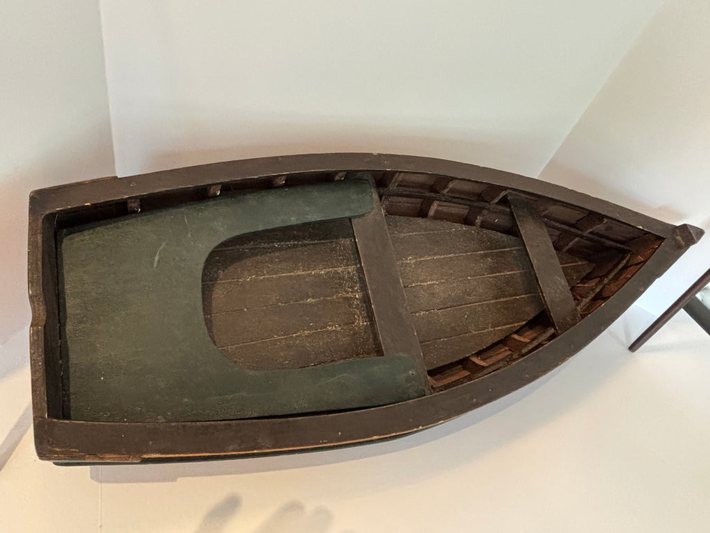 Large American Folk Art Plank-Built Fishing & Rowboat Model with Original Oars