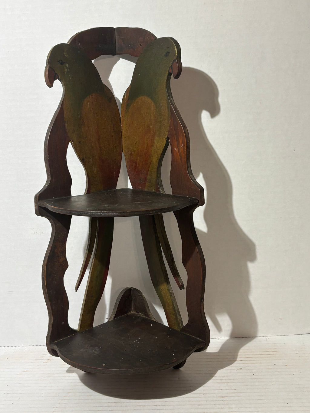 American Folk Art Painted Corner Shelf with Hand-Painted Parrots American, Art Nouveau Period, circa 1890–1910