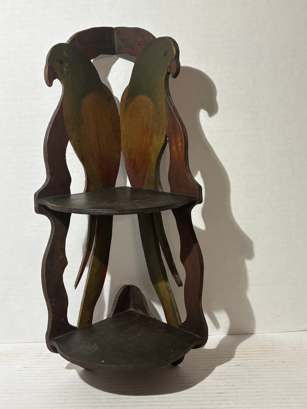 American Folk Art Painted Corner Shelf with Hand-Painted Parrots American, Art Nouveau Period, circa 1890–1910