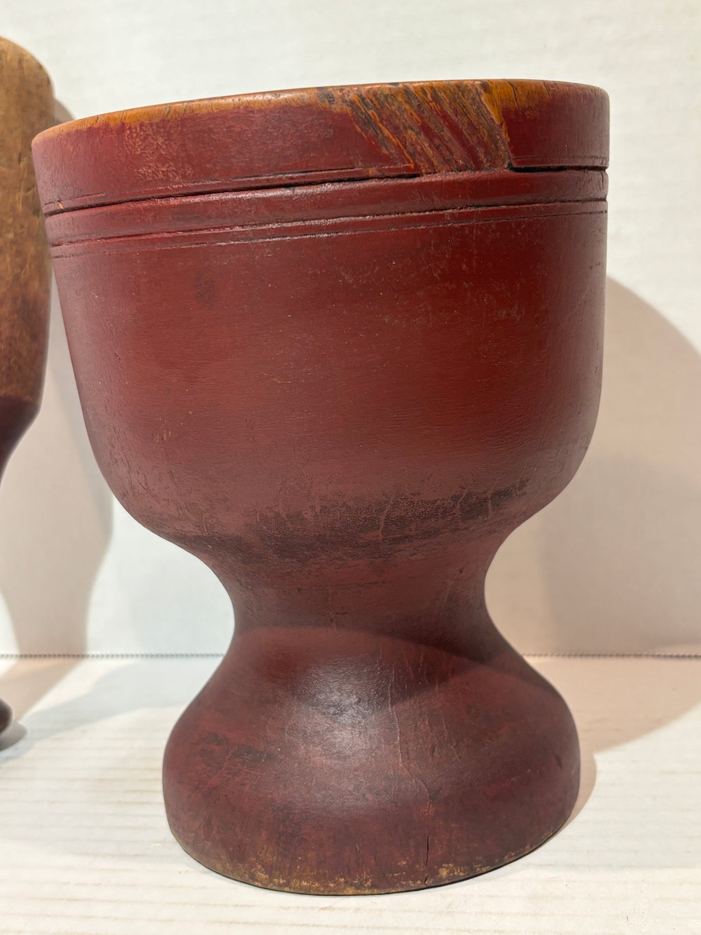 Early New England Red-Painted Mortar & Pestle Circa 1800–1830