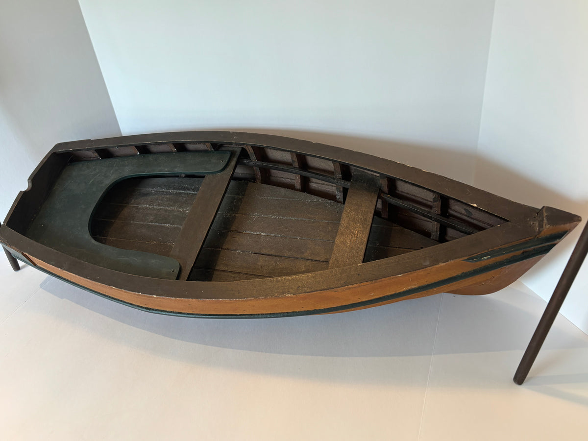 Large American Folk Art Plank-Built Fishing & Rowboat Model with Original Oars