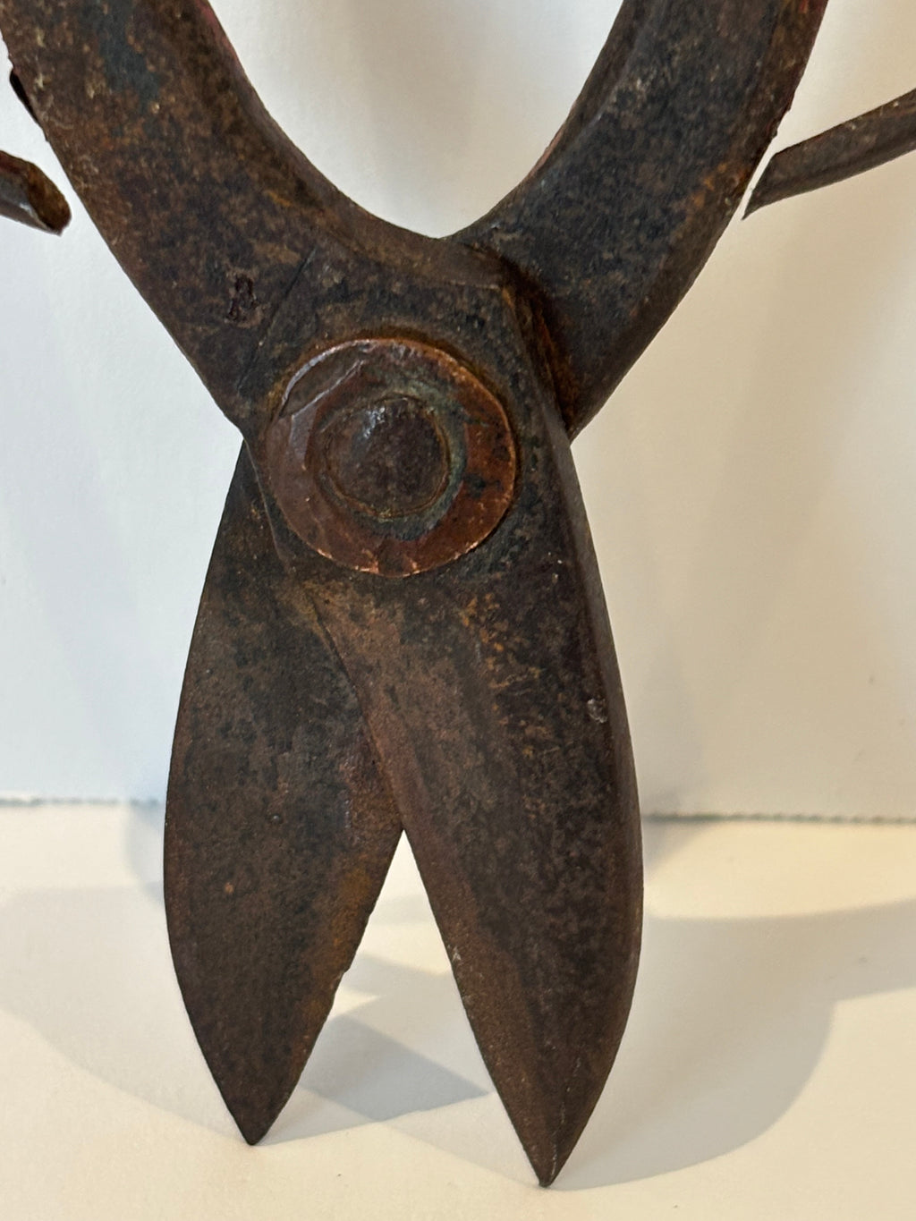 Exceptional Early Wrought-Iron Scissors with Exaggerated Open-Loop Handles and Old Red Paint