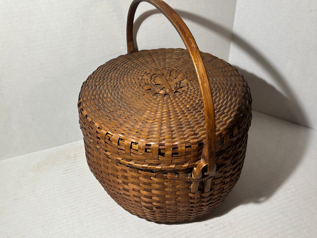 Exceptional American Covered Ash Splint Swing-Handle Basket New England or New York, Circa 1880–1910