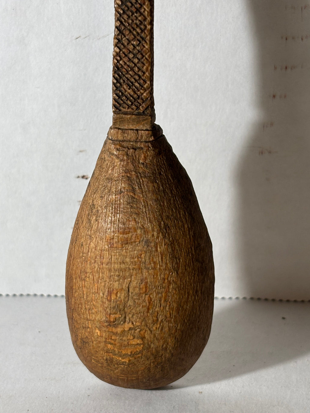 Rare 19th-Century European Folk Art Carved Treen Religious Spoon — Hand Holding the Holy Bible