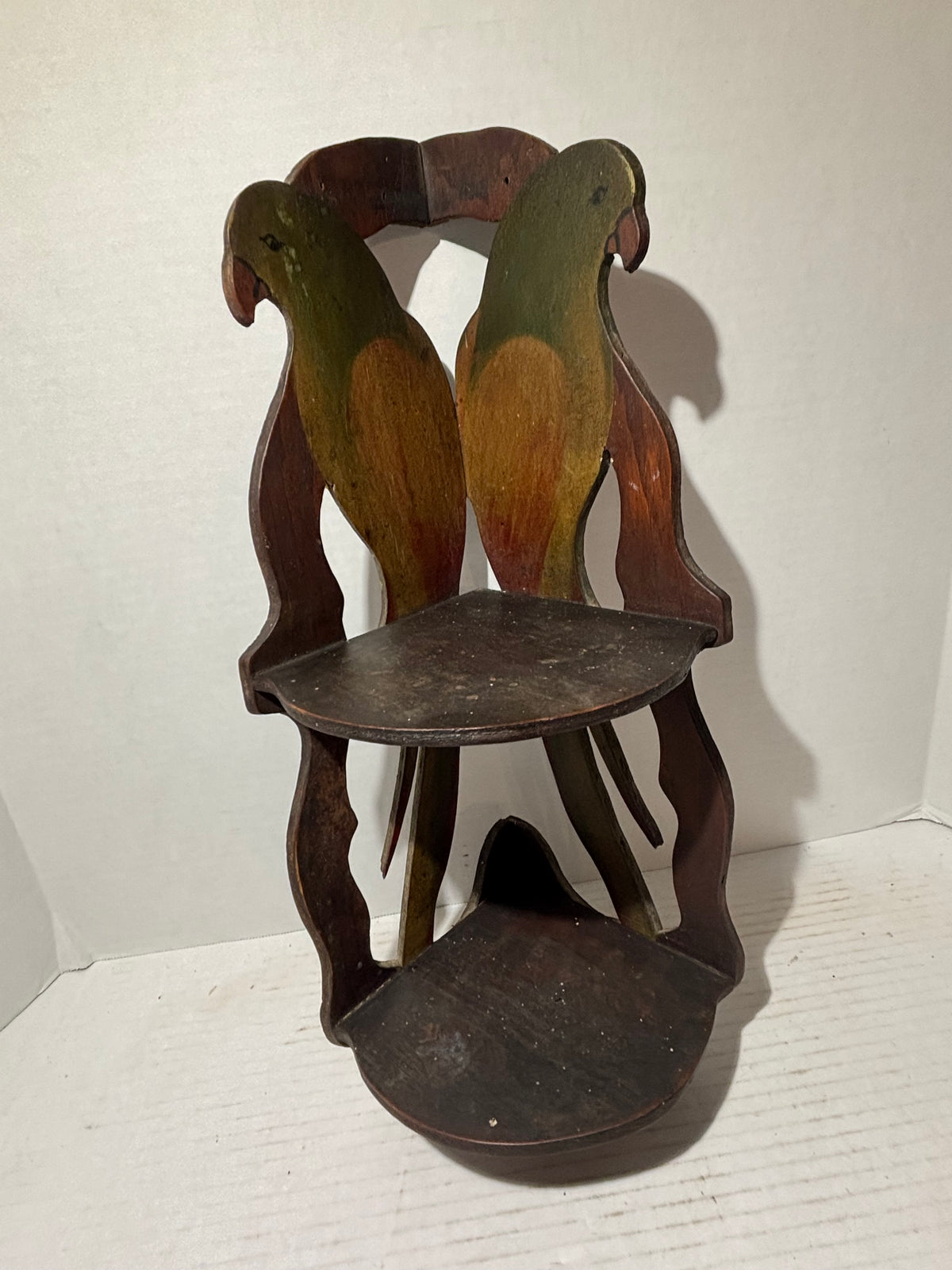 American Folk Art Painted Corner Shelf with Hand-Painted Parrots American, Art Nouveau Period, circa 1890–1910