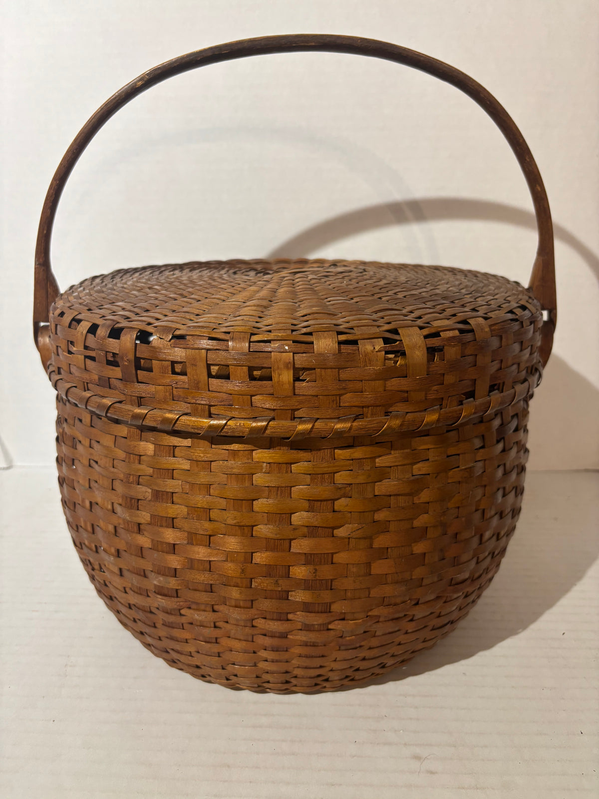 Exceptional American Covered Ash Splint Swing-Handle Basket New England or New York, Circa 1880–1910