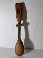 Rare 19th-Century European Folk Art Carved Treen Religious Spoon — Hand Holding the Holy Bible