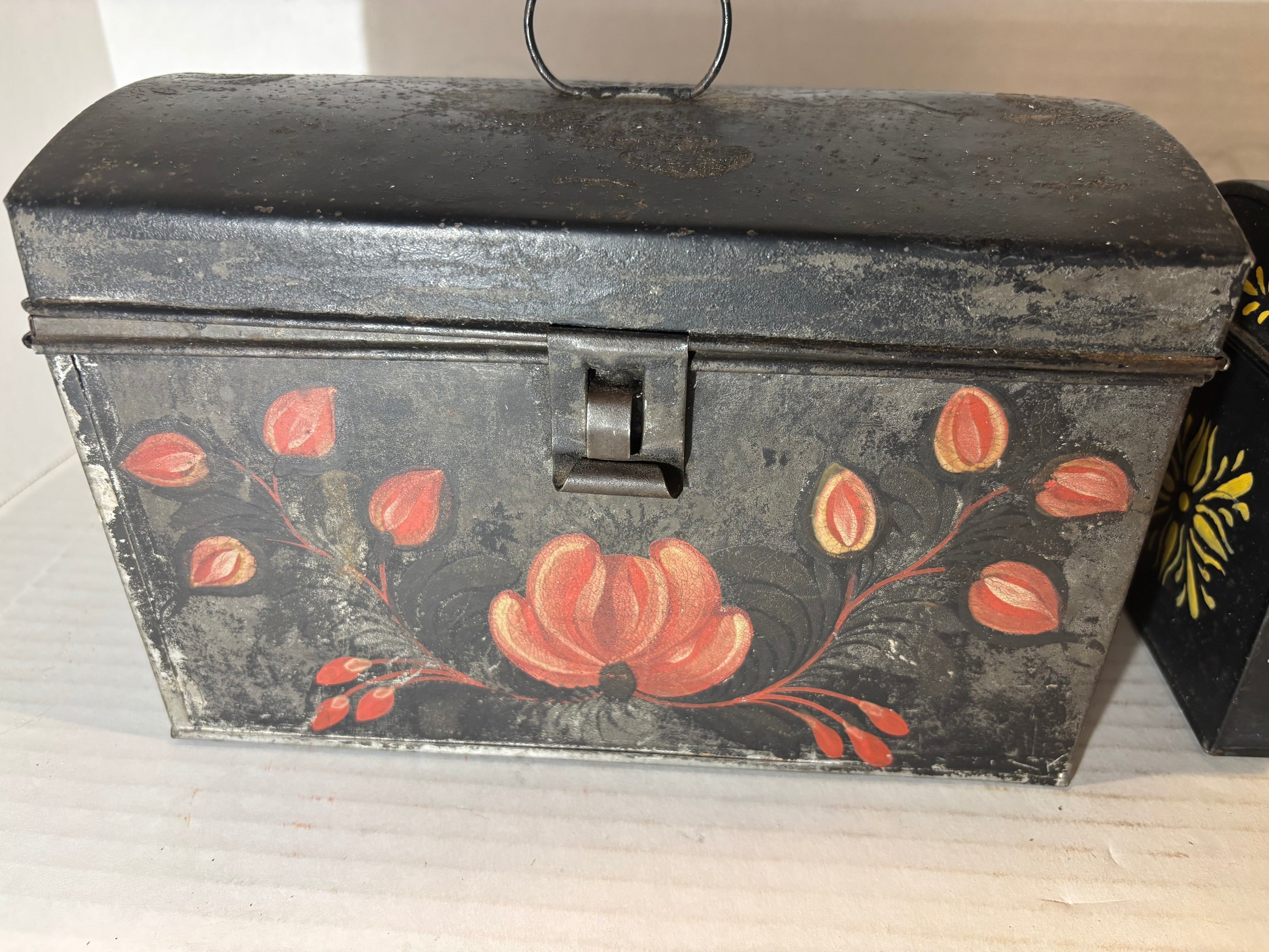 Pair of Painted Toleware Storage Boxes Late 19th to Early 20th Century
