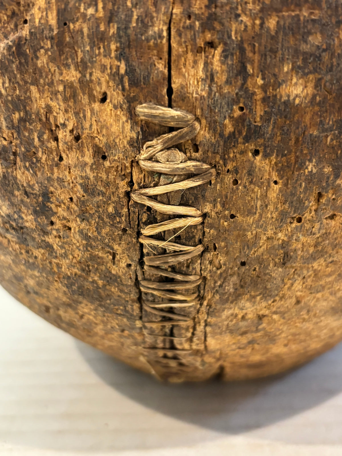 East African Carved & Fiber-Bound Wood Vessel