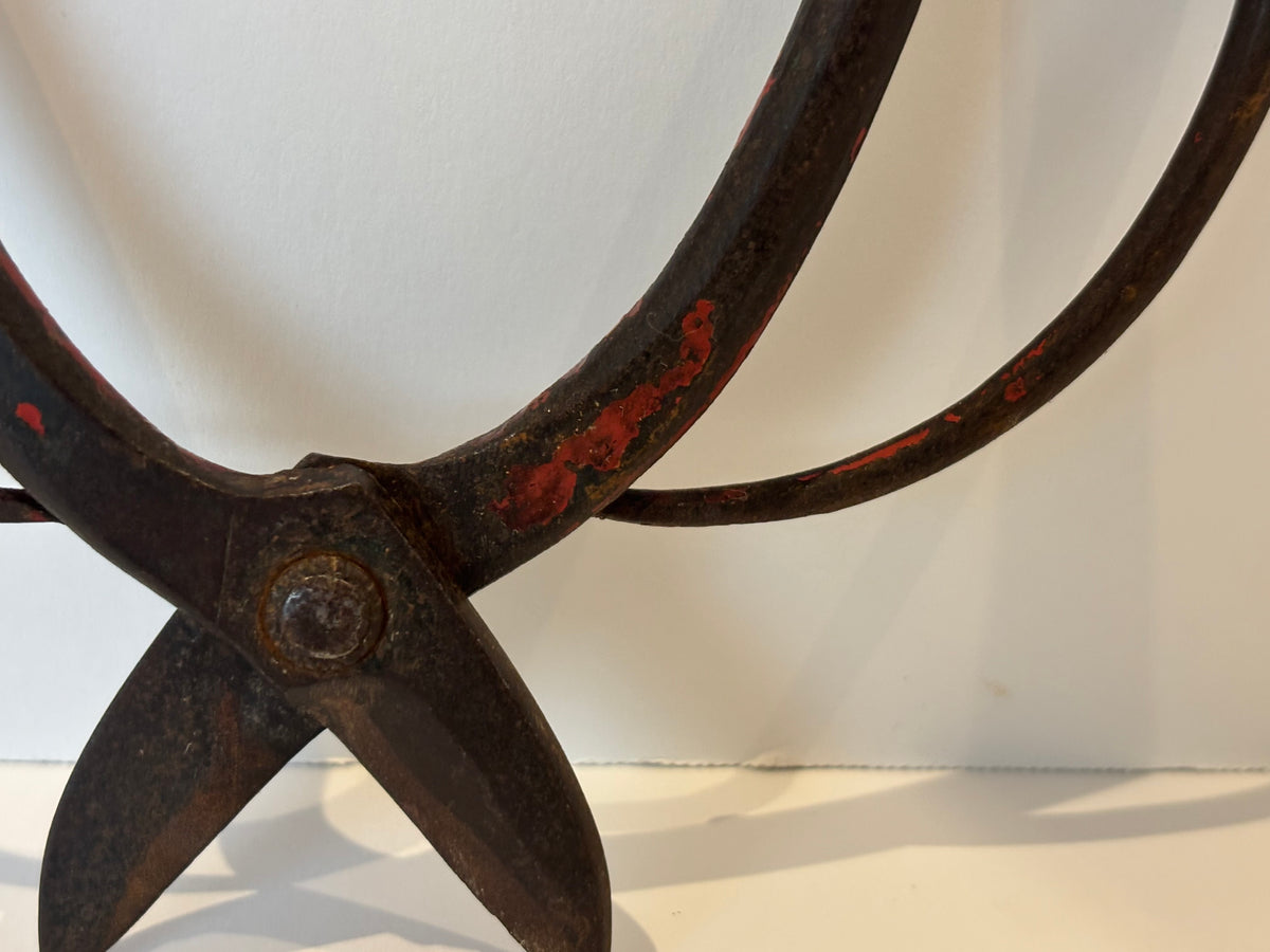 Exceptional Early Wrought-Iron Scissors with Exaggerated Open-Loop Handles and Old Red Paint
