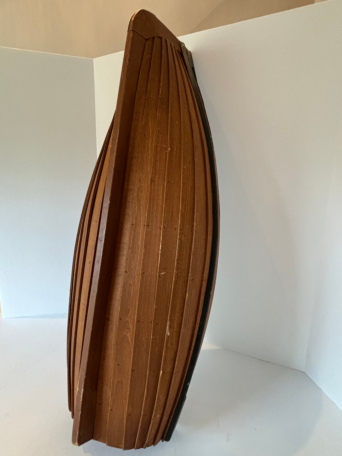 Large American Folk Art Plank-Built Fishing & Rowboat Model with Original Oars