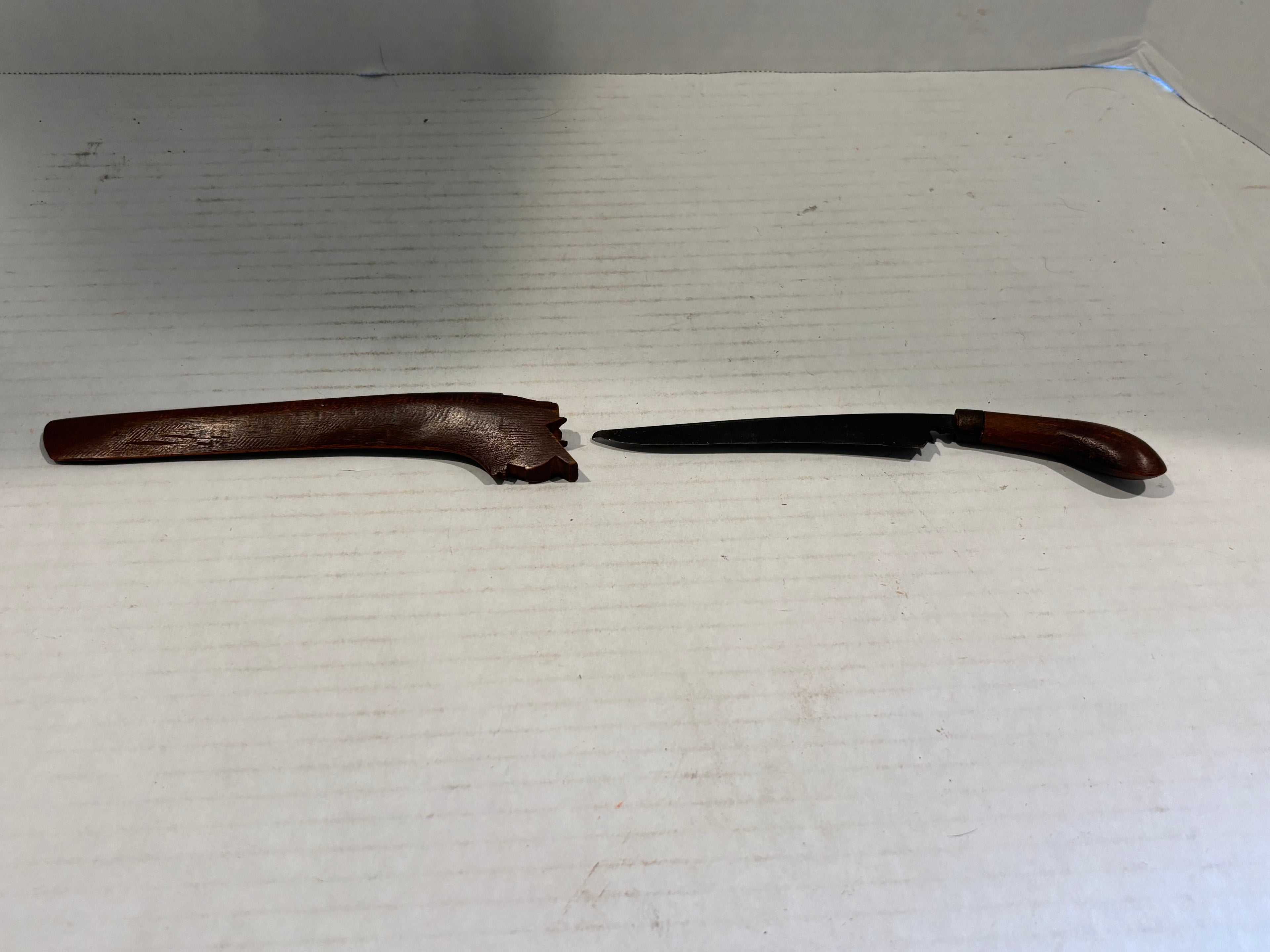 Late 19th Century Grafting Knife with Original Folk-Carved Wooden Sheath