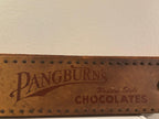Rare Pangburn’s Chocolates double-sided leather trade sign, Fort Worth, Texas, circa 1915–1925.